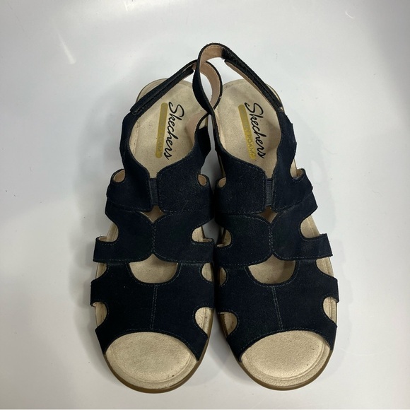 Skechers wedge platform Sandals navy blue size 10 - Picture 2 of 6